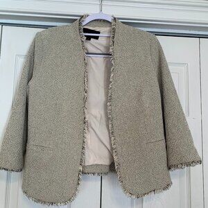ANN TAYLOR  Cropped Women’s Fringe Tweed Jacket with 3/4 sleeves Size 12